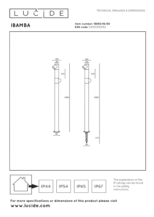 Lucide IBAMBA - Sokkellamp - LED - 2x6W 3000K - IP65 - Zwart - technisch